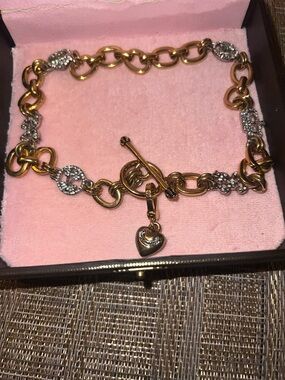 Juicy Couture Heart Charm Toggle Necklace with Crystal Accents